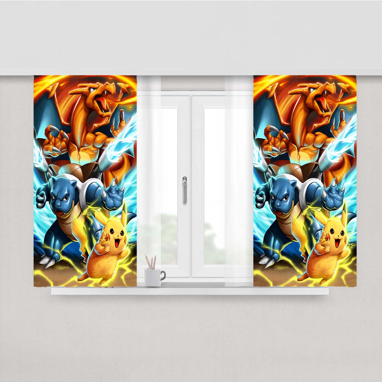 Pikachu X Blastoise X Charizard Peach Skin Window Curtains