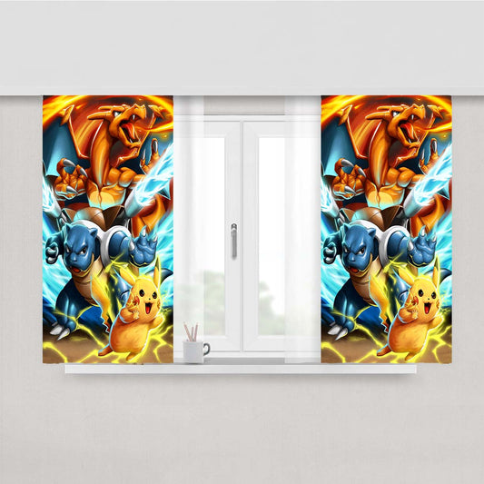 Pikachu X Blastoise X Charizard Peach Skin Window Curtains