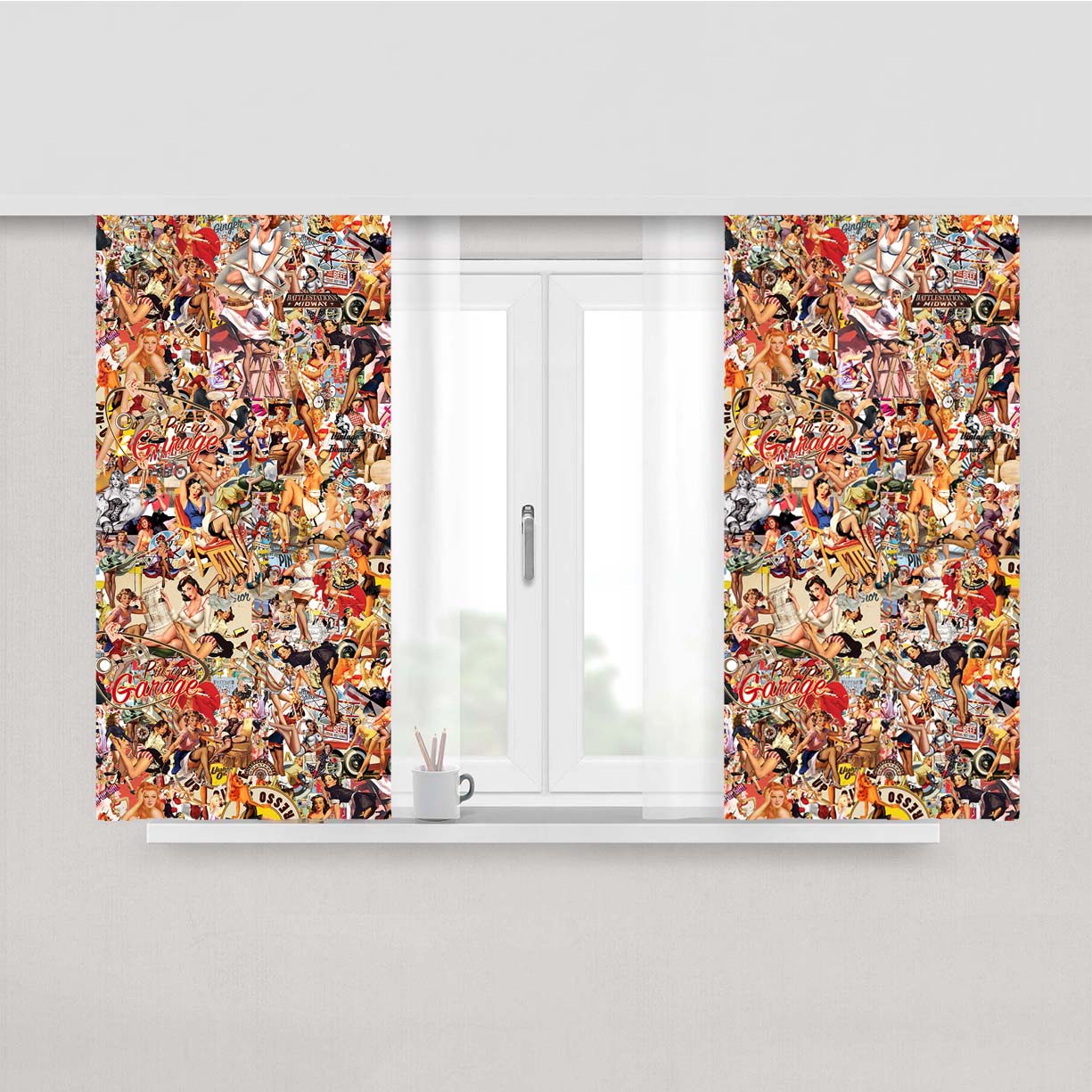 Pin Up Girls Old Vintage Sticker Bomb Collection Peach Skin Window Curtains