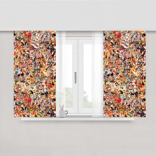 Pin Up Girls Old Vintage Sticker Bomb Collection Peach Skin Window Curtains