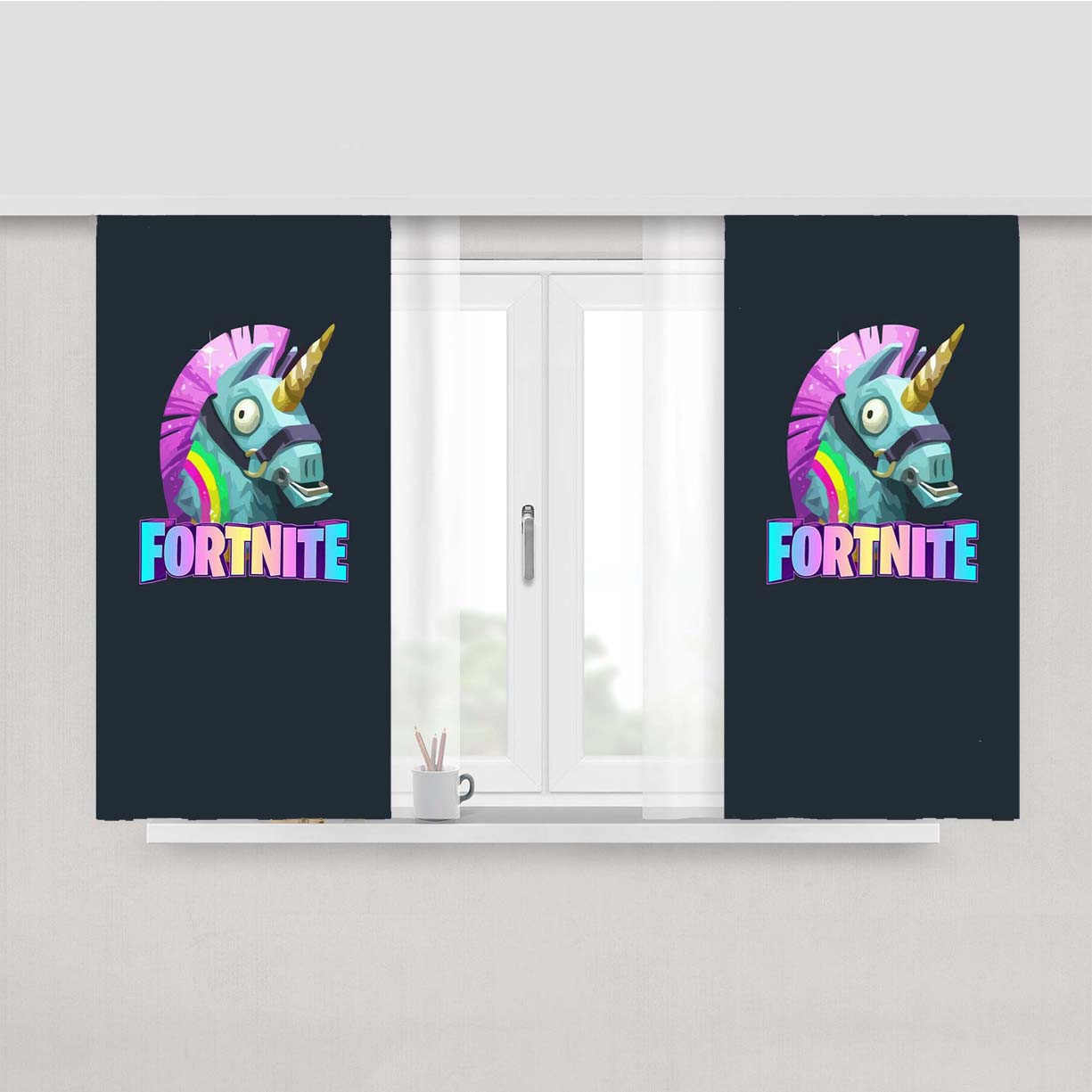 Pinata Fortnite Unicorn Peach Skin Window Curtains
