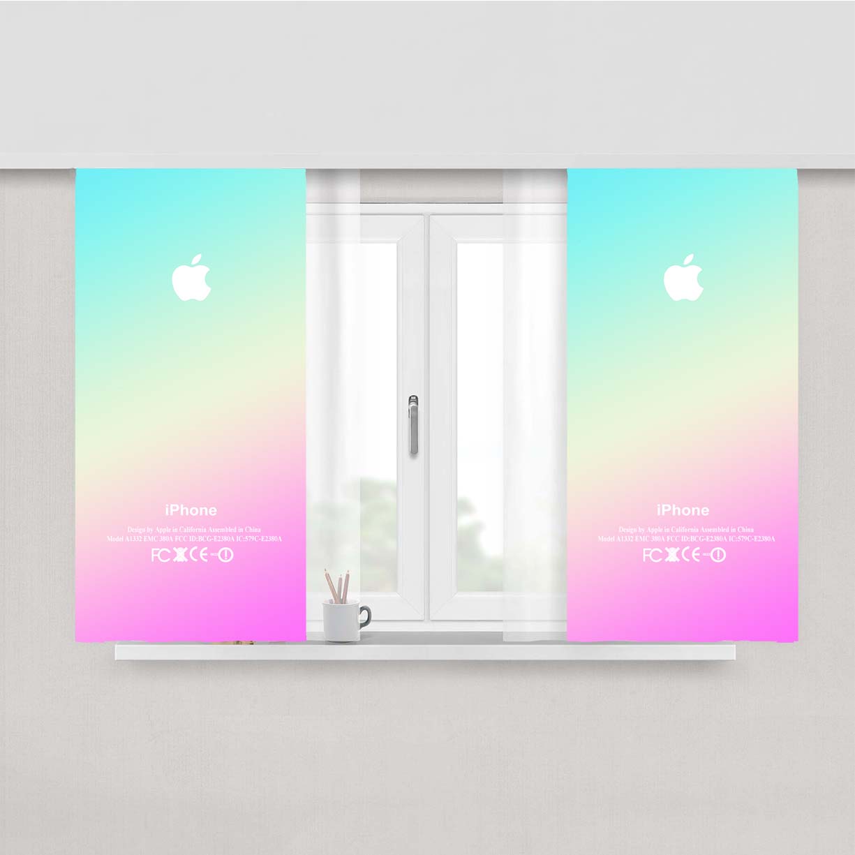 Pink Aqua Gradient Ombre Peach Skin Window Curtains