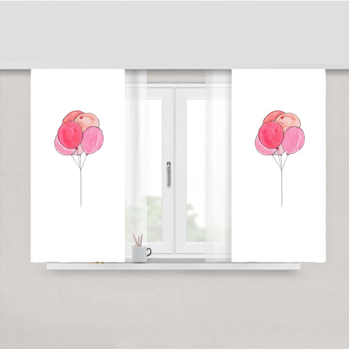 Pink Balloons Peach Skin Window Curtains