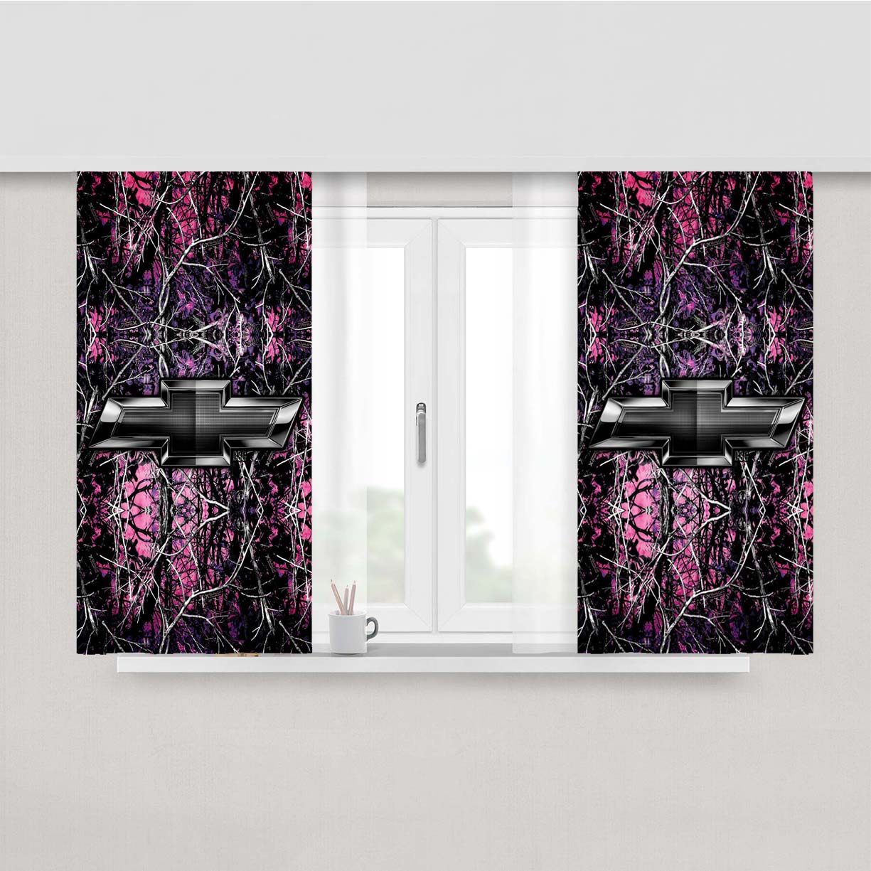 Pink Chevrolet Camo Peach Skin Window Curtains