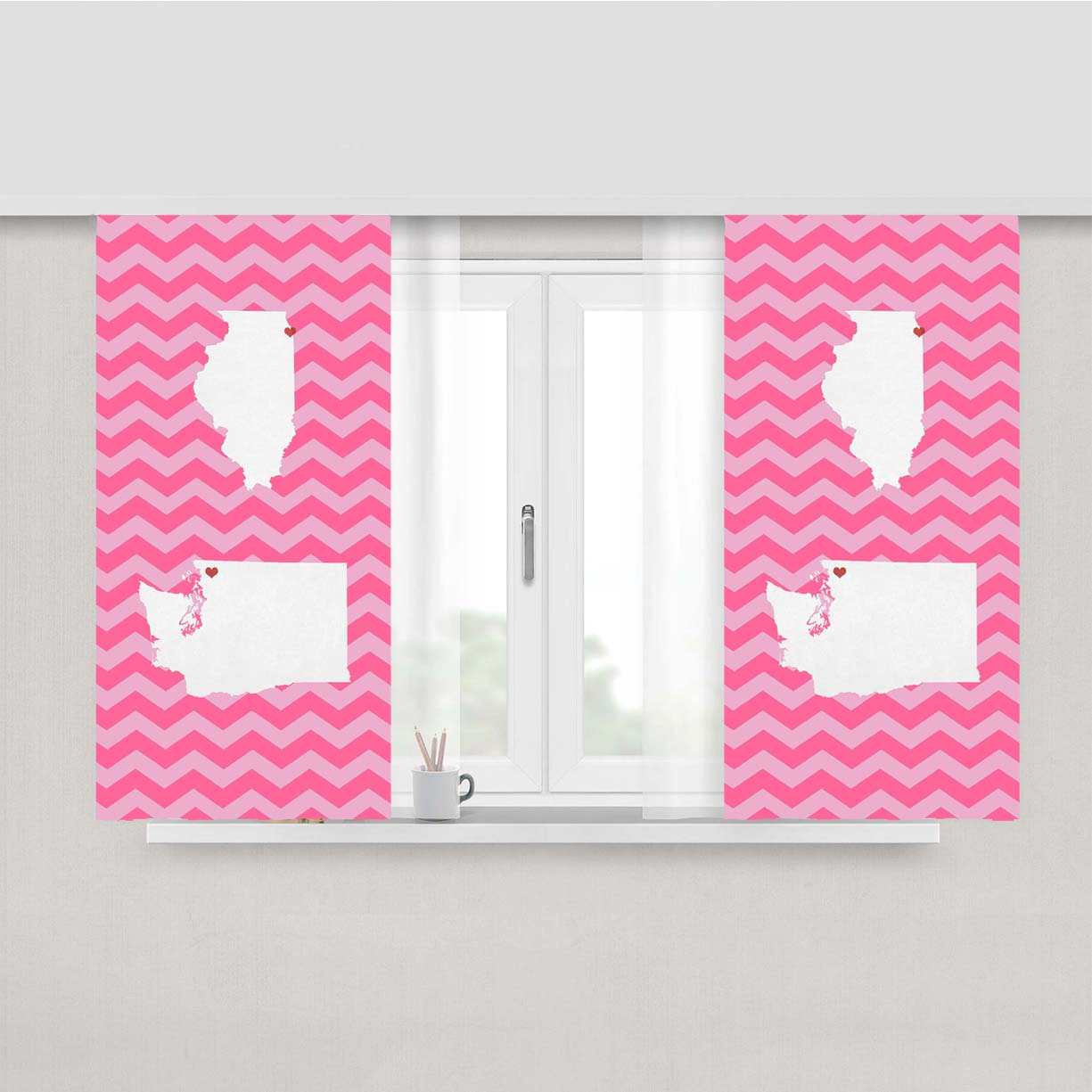 Pink Chevron Double State Love Peach Skin Window Curtains