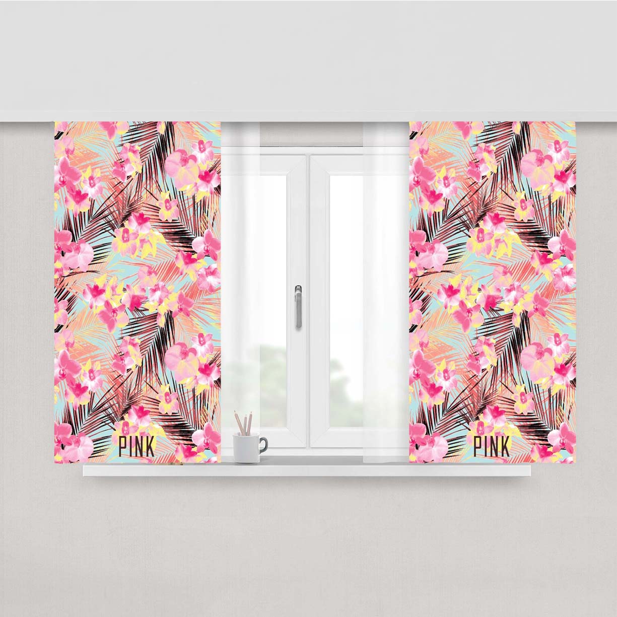 Pink Flower Wallpaper Peach Skin Window Curtains