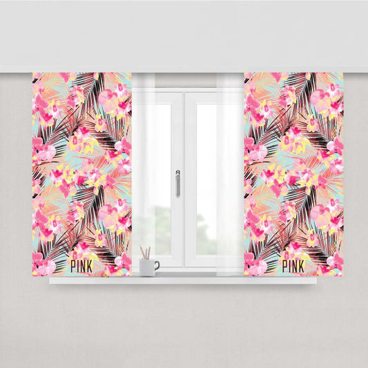 Pink Flower Wallpaper Peach Skin Window Curtains