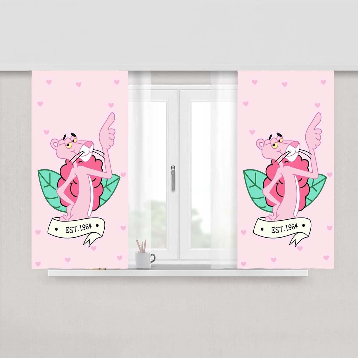 Pink Panther Love Peach Skin Window Curtains