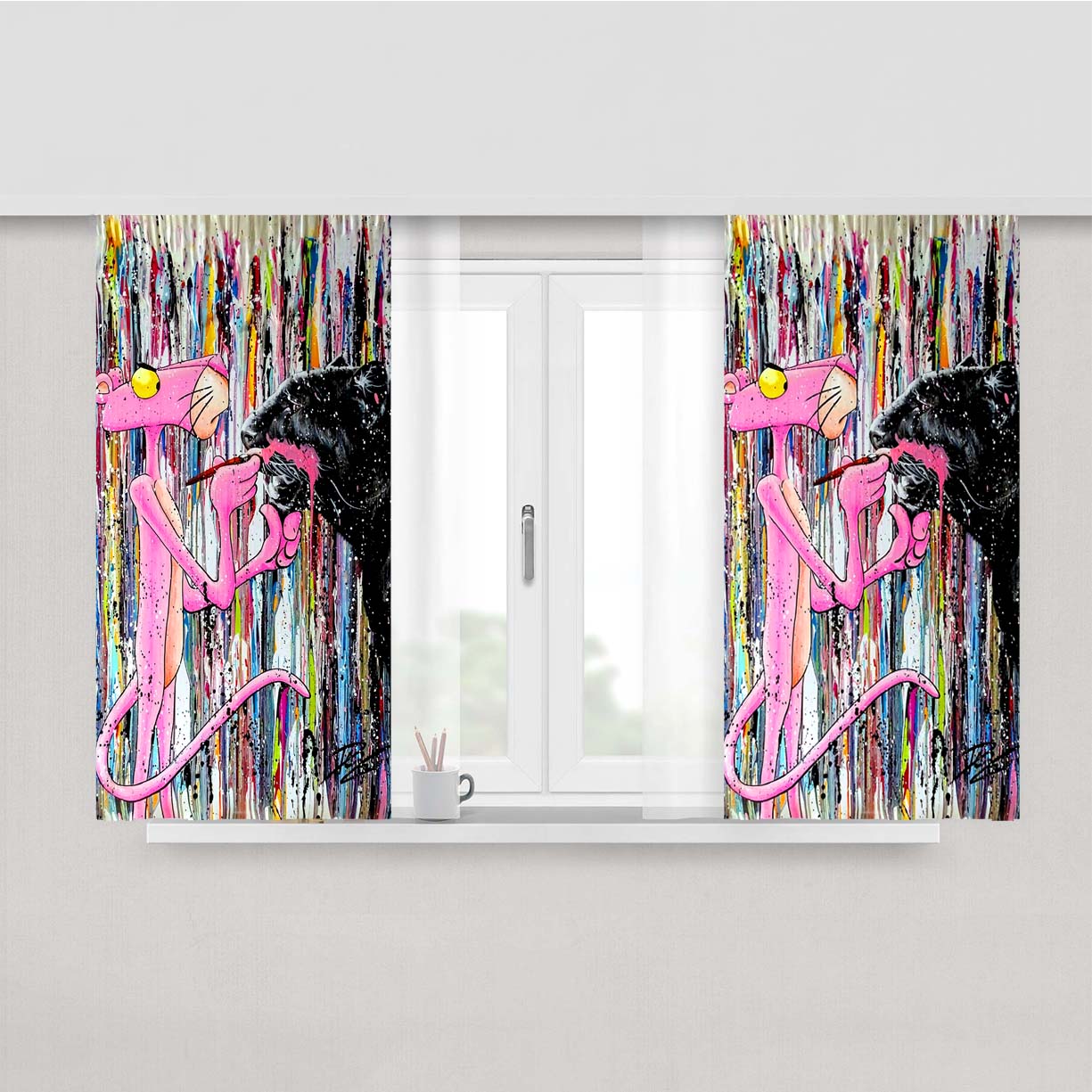 Pink Panther Skin Durix Painting Peach Skin Window Curtains