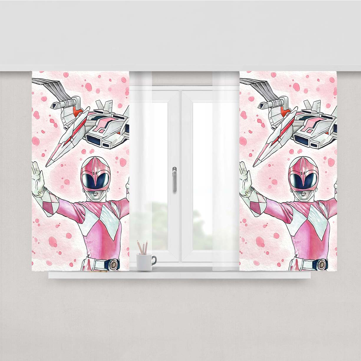 Pink Power Rangers Artwork Peach Skin Window Curtains