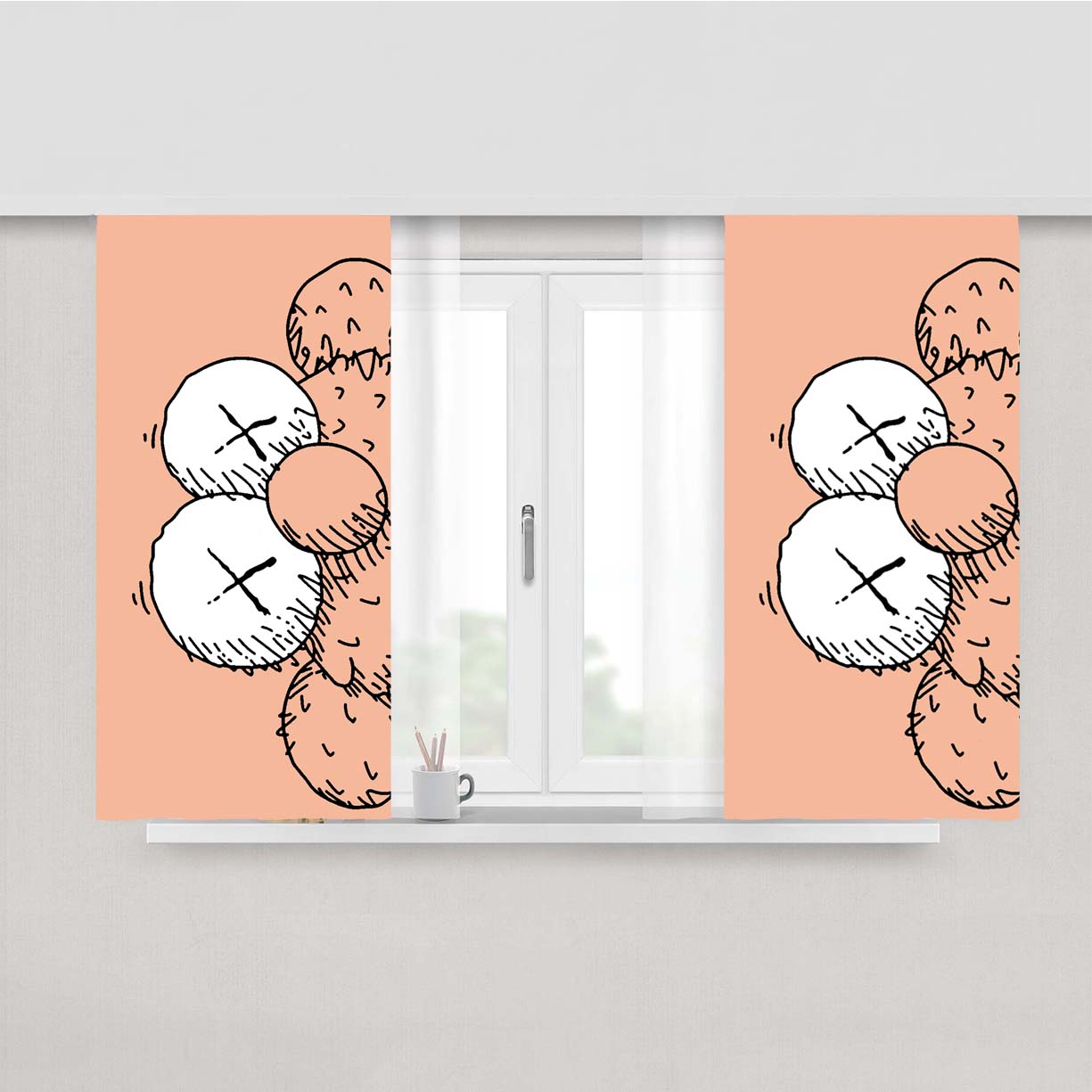Pink Sesame Street Kaws Peach Skin Window Curtains
