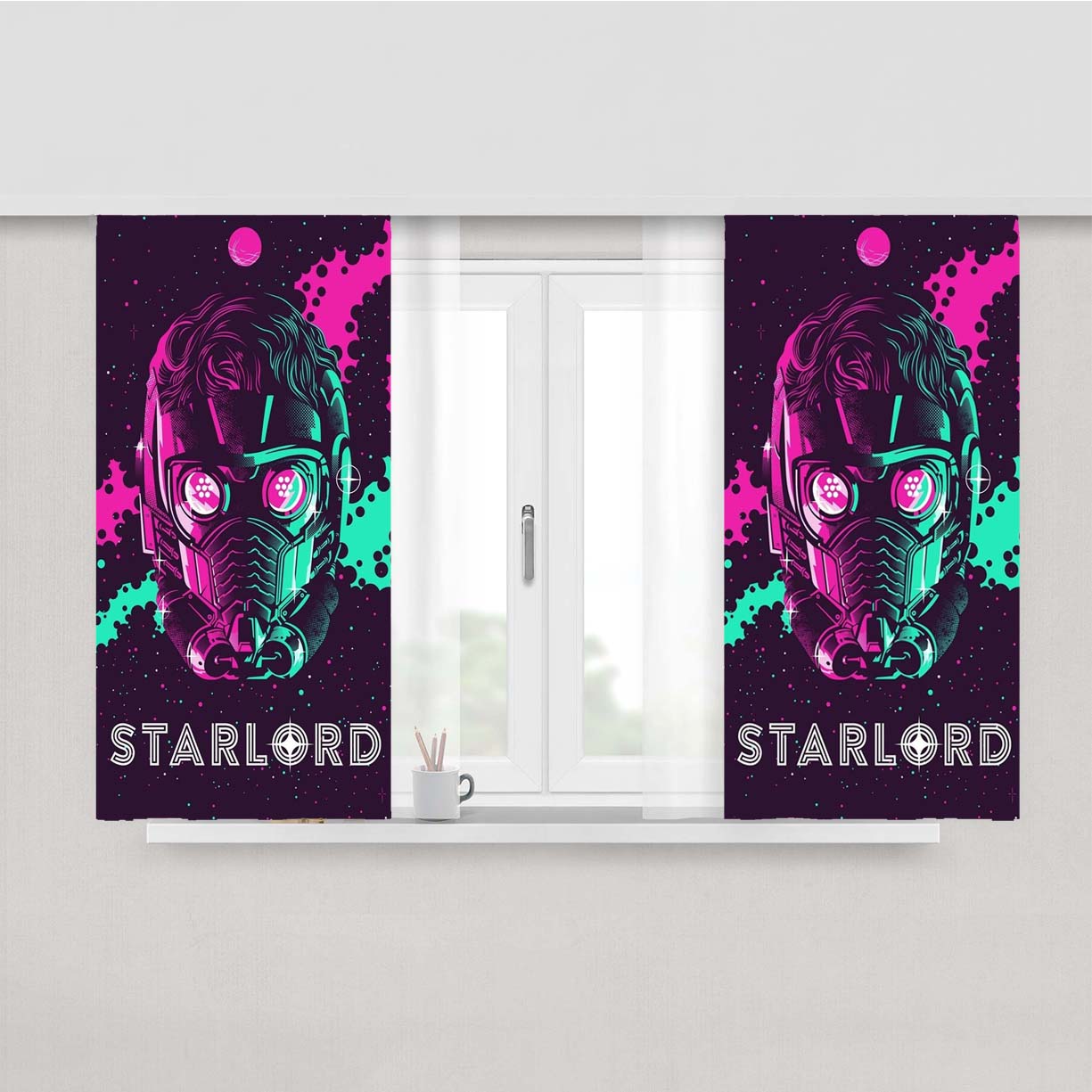Pink Tosca Star Lord Mask Art Peach Skin Window Curtains