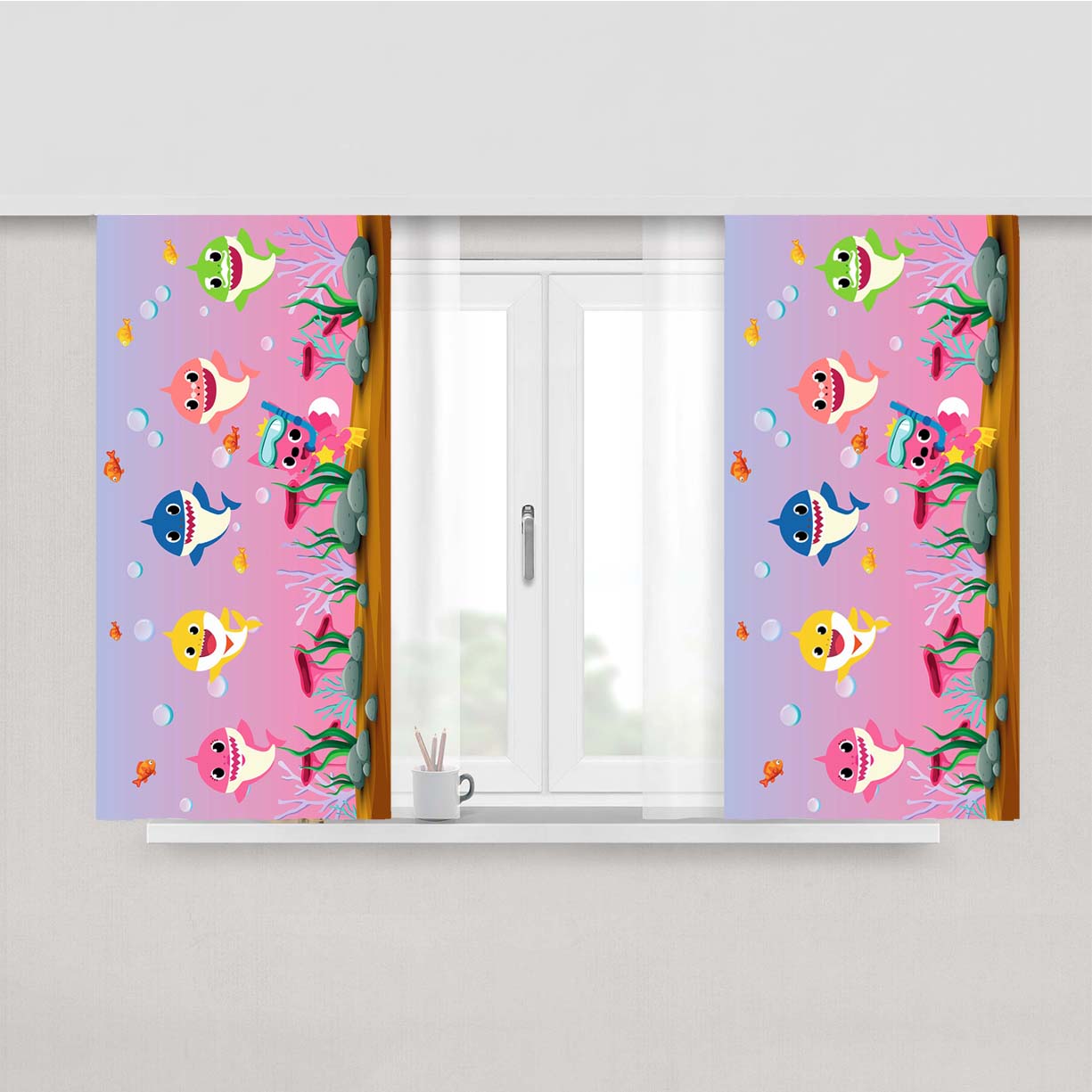 Pinkfong Baby Shark Pink Under The Sea Peach Skin Window Curtains