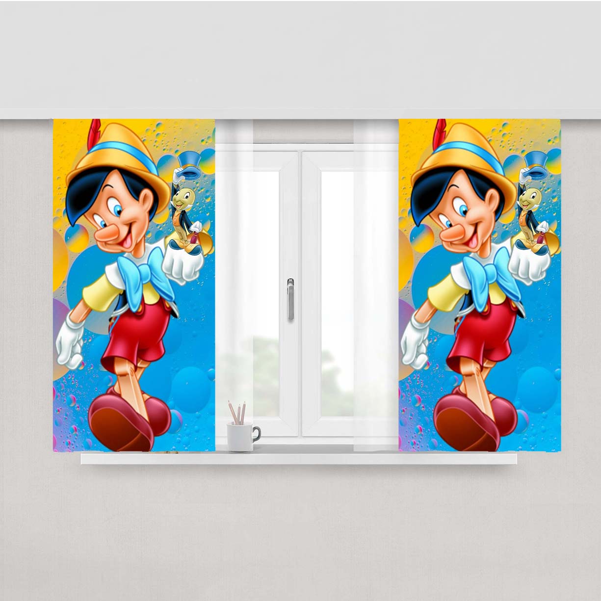 Pinocchio And Jiminy Funny Peach Skin Window Curtains