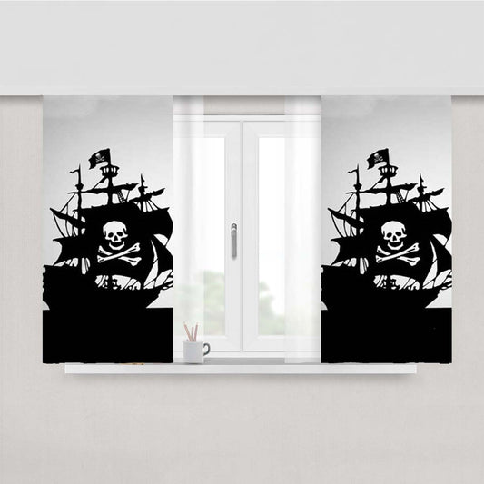 Pirate Ship Silhouette Peach Skin Window Curtains