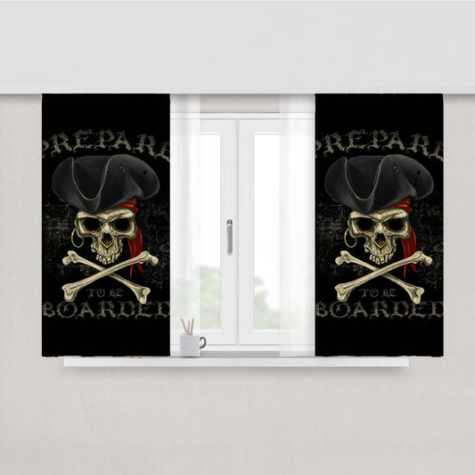Pirate Skull Prepare To Be Boarded Peach Skin Window Curtains