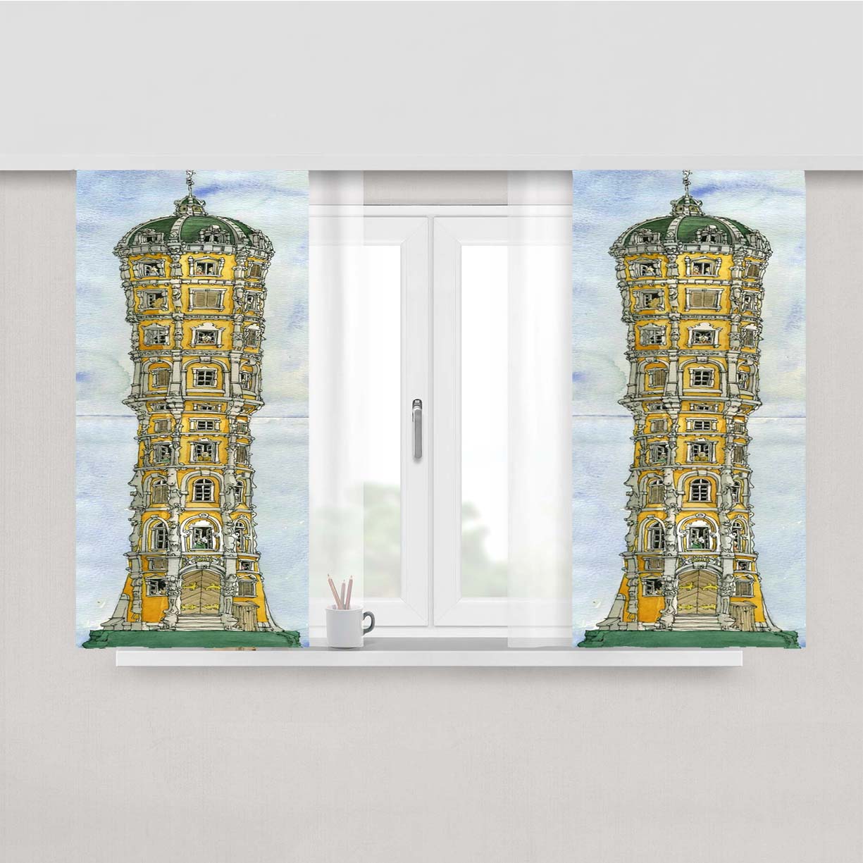 Pisa Roma Art Peach Skin Window Curtains