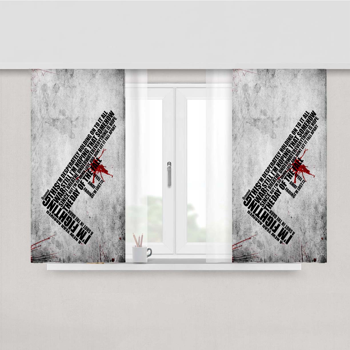 Pistol Fighting In The Dark- Peach Skin Window Curtains
