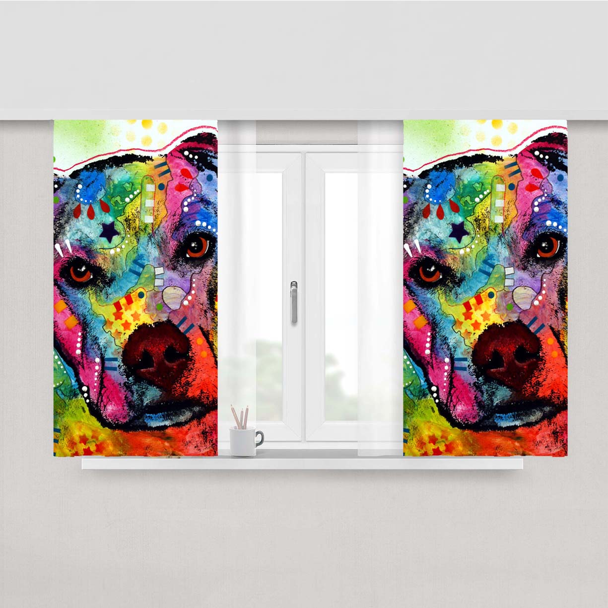 Pitbull Painting Peach Skin Window Curtains