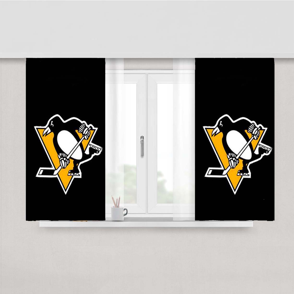 Pittsburgh Penguins Black Logo Peach Skin Window Curtains