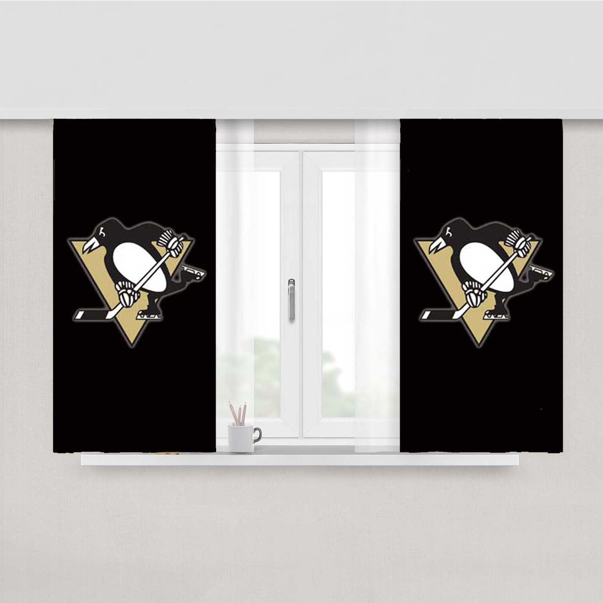 Pittsburgh Penguins Logo Basic Peach Skin Window Curtains