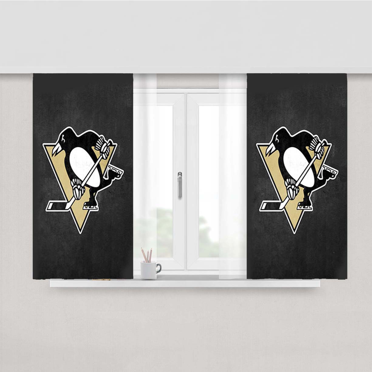 Pittsburgh Penguins Logo Dark Gray Peach Skin Window Curtains
