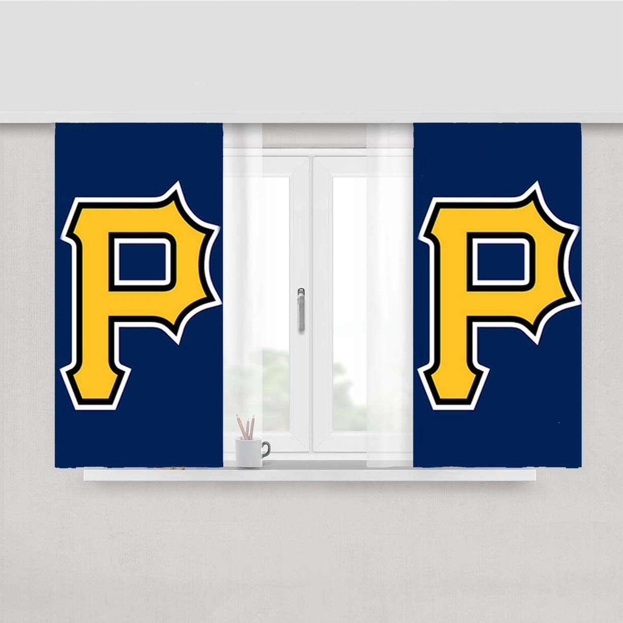 Pittsburgh Pirates Baseball Logo Blue Peach Skin Window Curtains