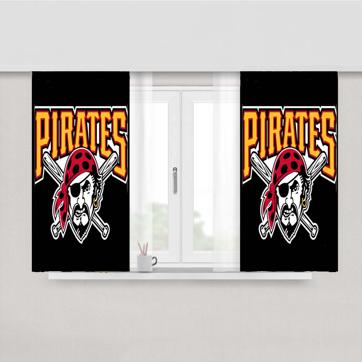 Pittsburgh Pirates Black Background Peach Skin Window Curtains