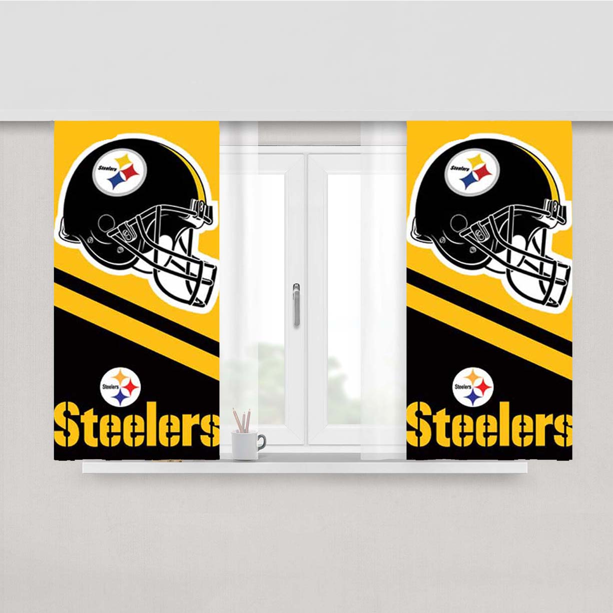 Pittsburgh Steelers Helmet Stripes Peach Skin Window Curtains