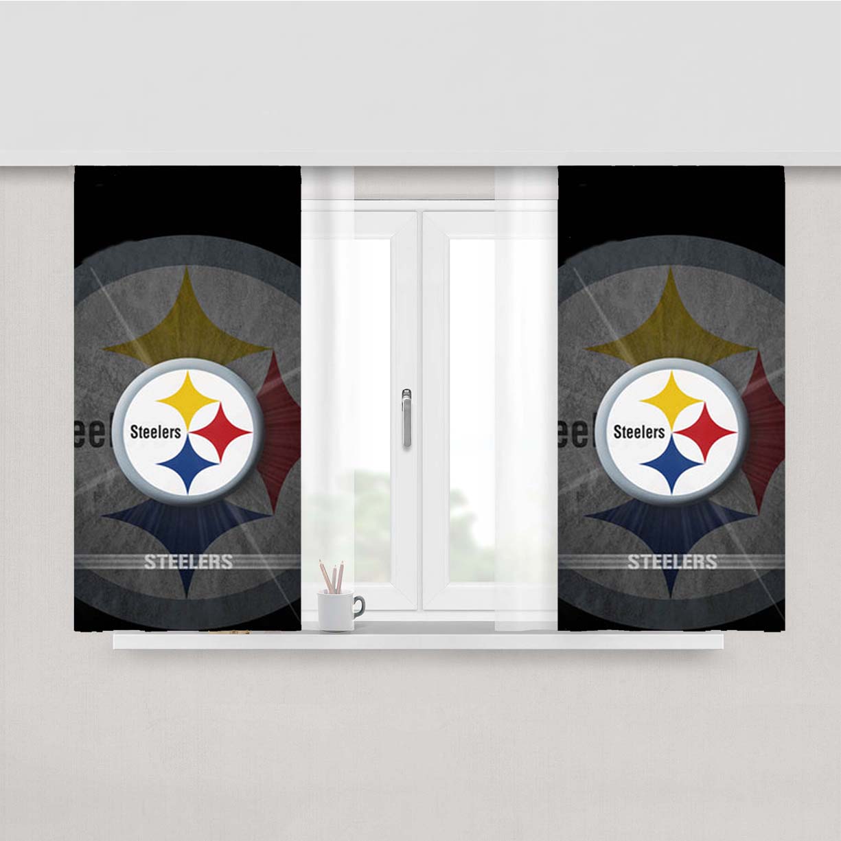 Pittsburgh Steelers Logo Peach Skin Window Curtains