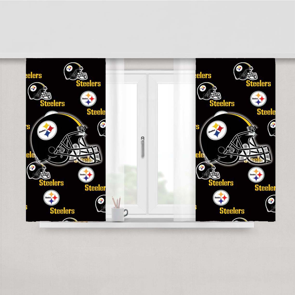 Pittsburgh Steelers Logos Helmets Peach Skin Window Curtains