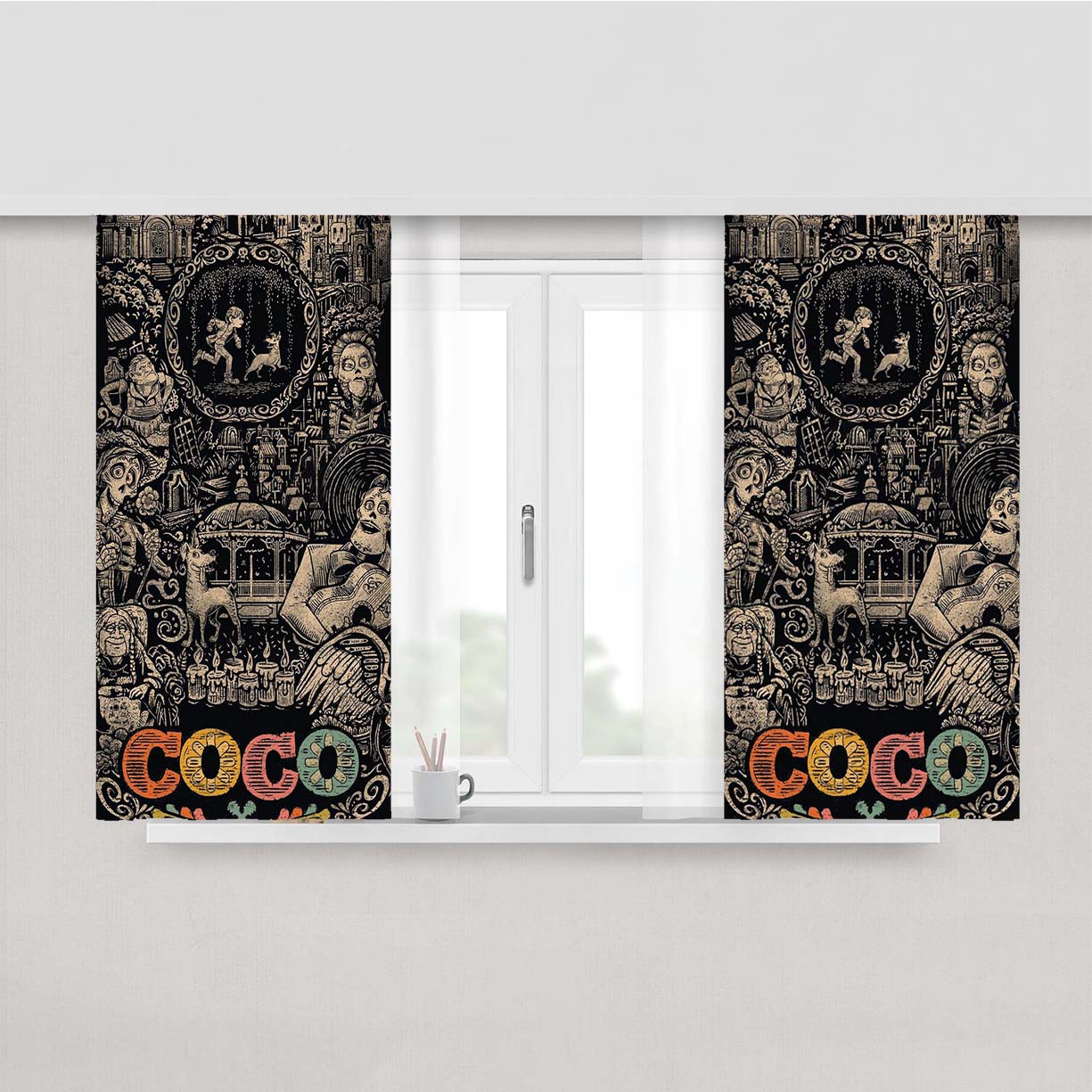 Pixar Coco Vintage Poster Peach Skin Window Curtains