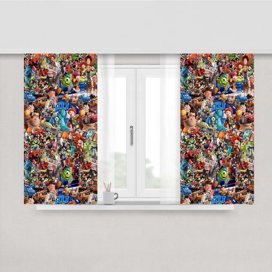 Pixar Kids Animated Movie Sticker Bomb Collection Peach Skin Window Curtains
