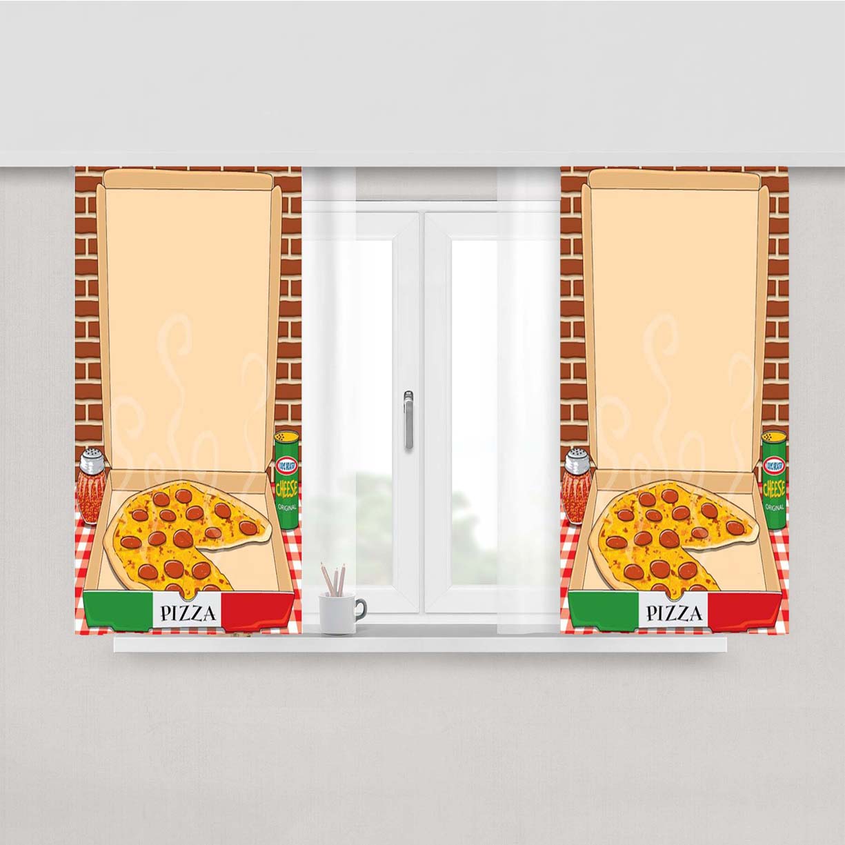 Pizza Art Peach Skin Window Curtains