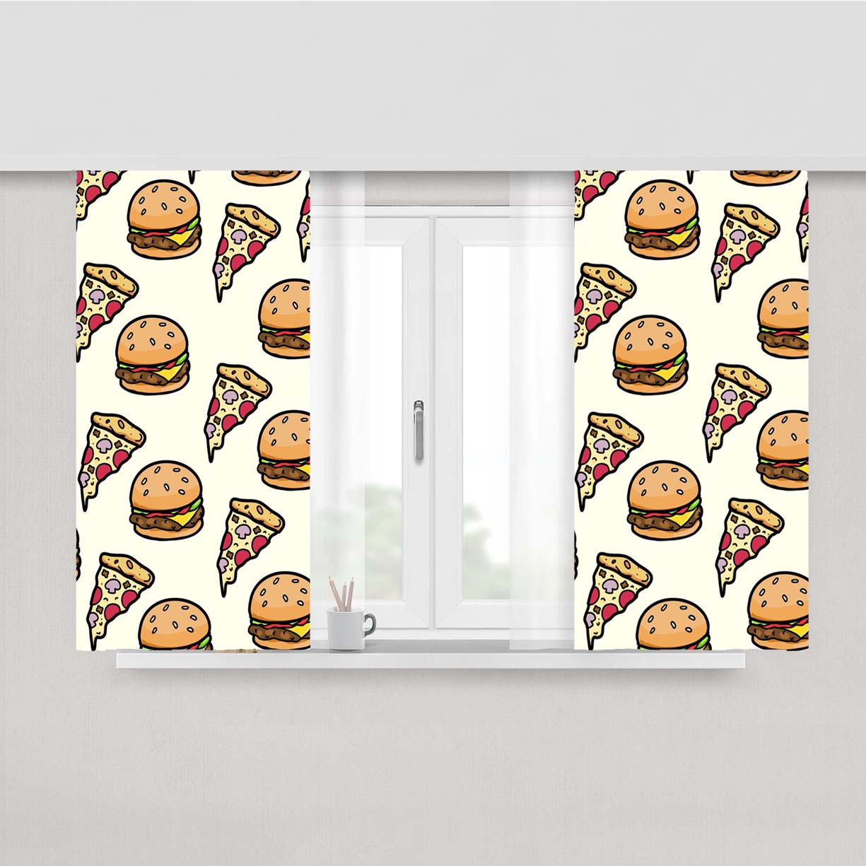 Pizza Food And Wallpaper Peach Skin Window Curtains