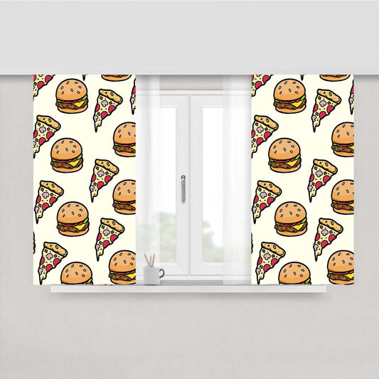Pizza Food And Wallpaper Peach Skin Window Curtains