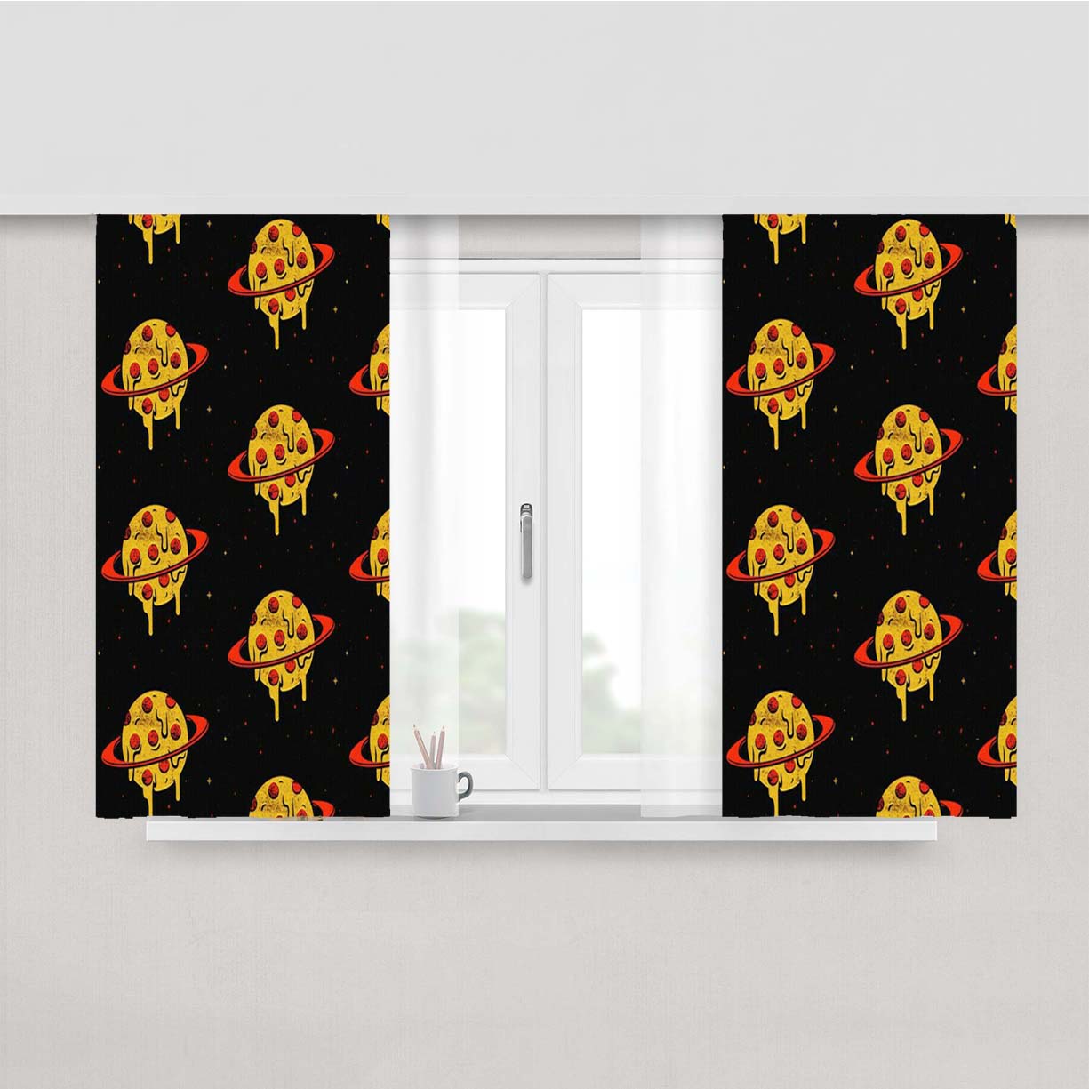 Pizza Is Life Peach Skin Window Curtains