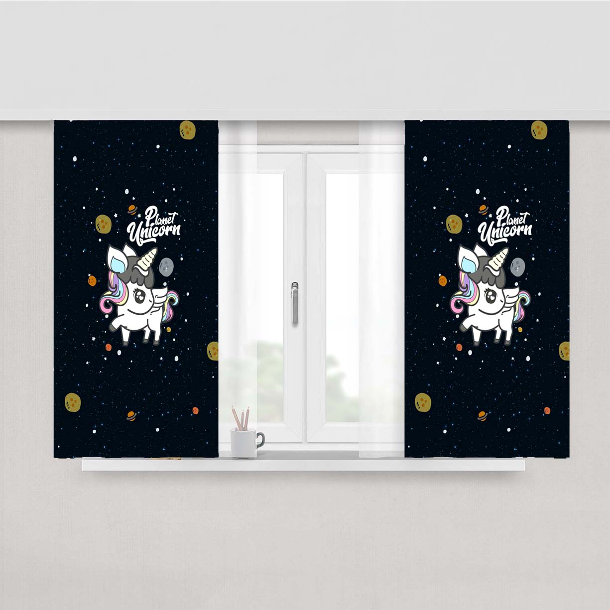 Planet Unicorn Peach Skin Window Curtains