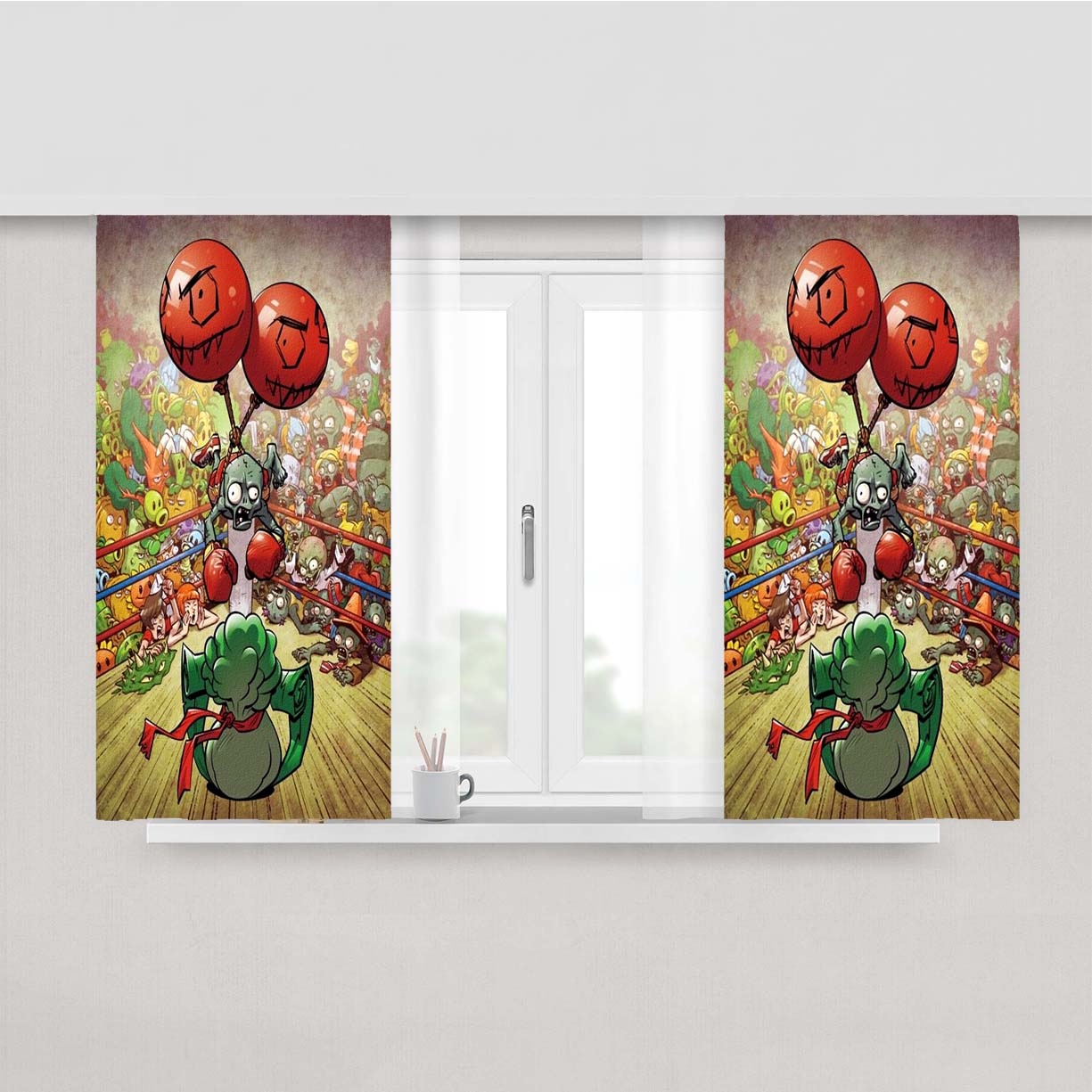 Plants Vs Zombies In Boxing Ring Peach Skin Window Curtains