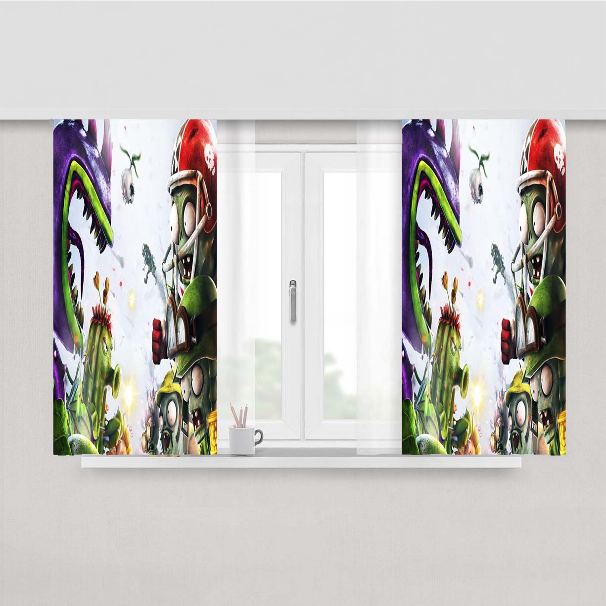 Plants Vs Zombies War Game Art Peach Skin Window Curtains