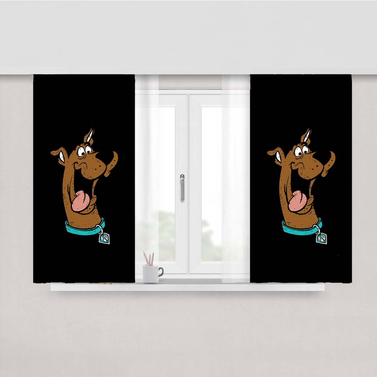 Playful Scobby Doo Dog Character Peach Skin Window Curtains