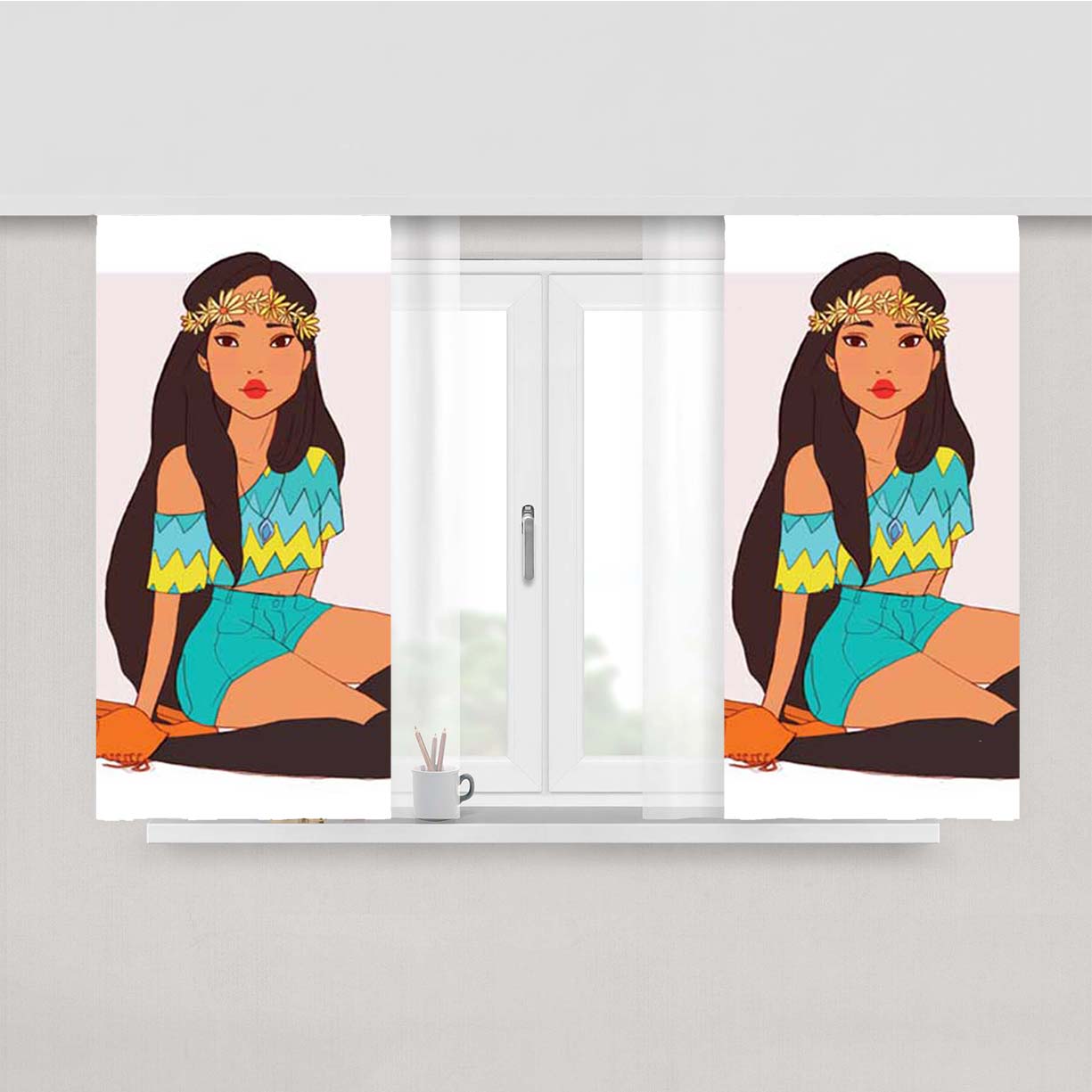 Pocahontas Drawing Peach Skin Window Curtains