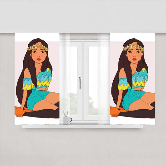 Pocahontas Drawing Peach Skin Window Curtains