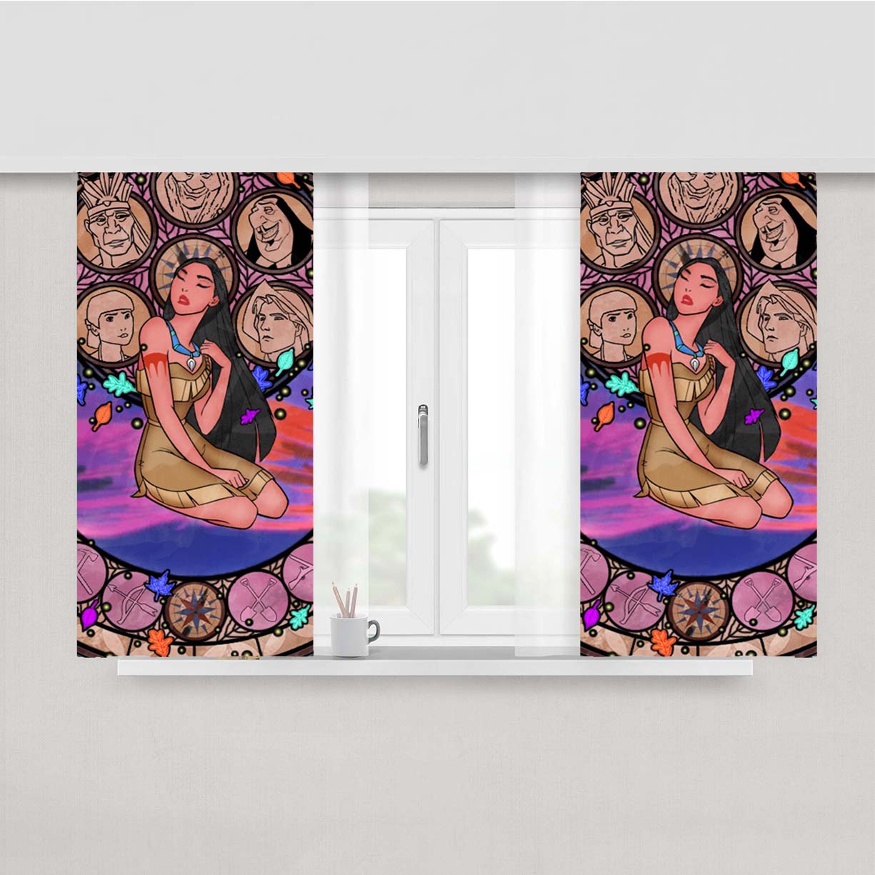 Pocahontas Stained Glass Peach Skin Window Curtains