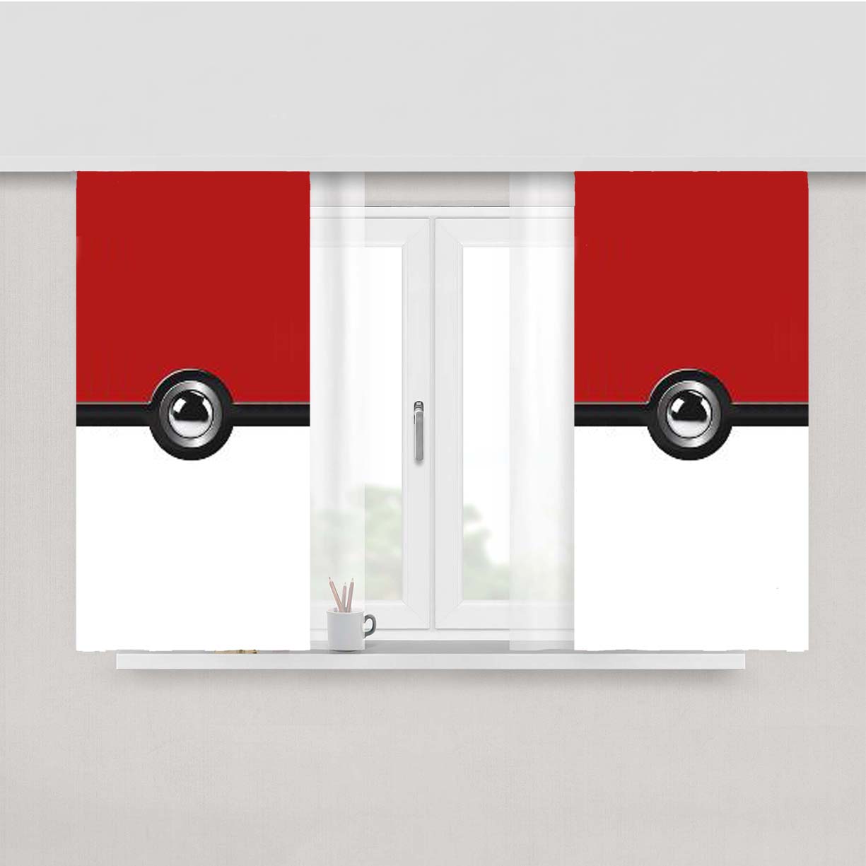 Pokeball Fitted Peach Skin Window Curtains