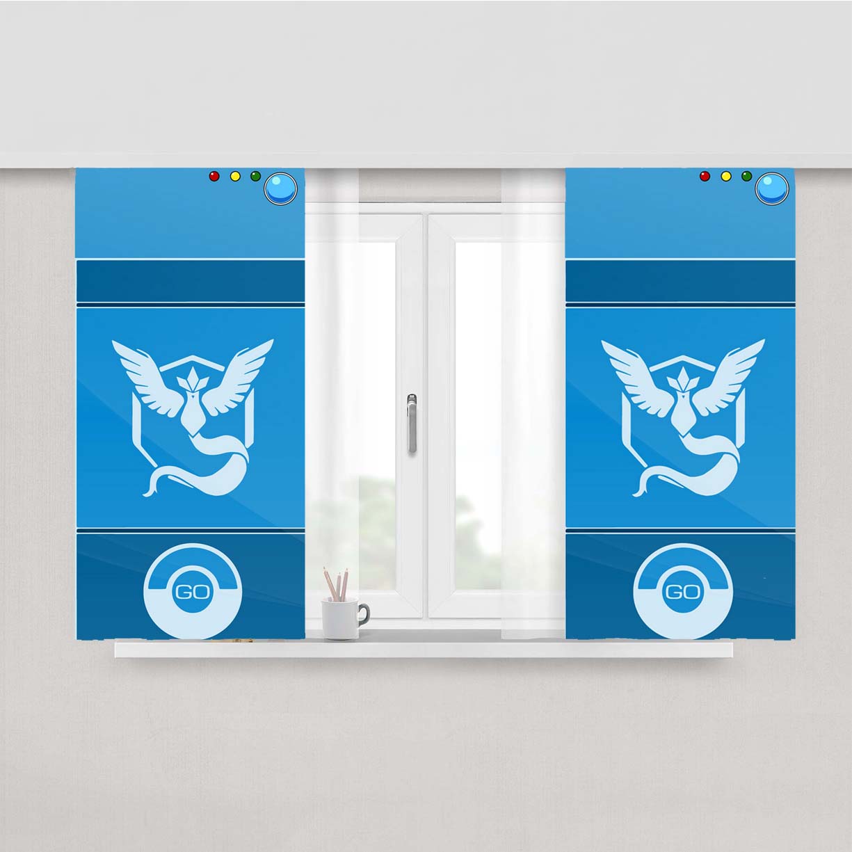 Pokedex Blue Team Mystic Peach Skin Window Curtains