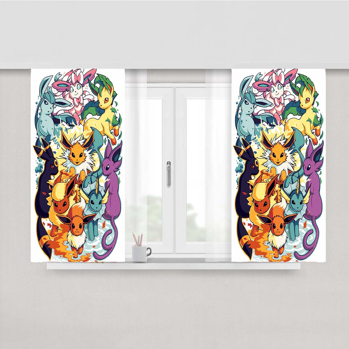 Pokemon All Element Peach Skin Window Curtains