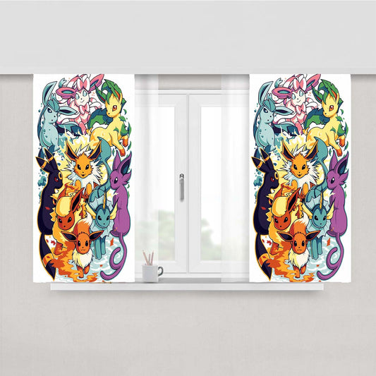 Pokemon All Element Peach Skin Window Curtains