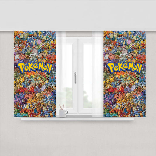 Pokemon All Monster Character Peach Skin Window Curtains