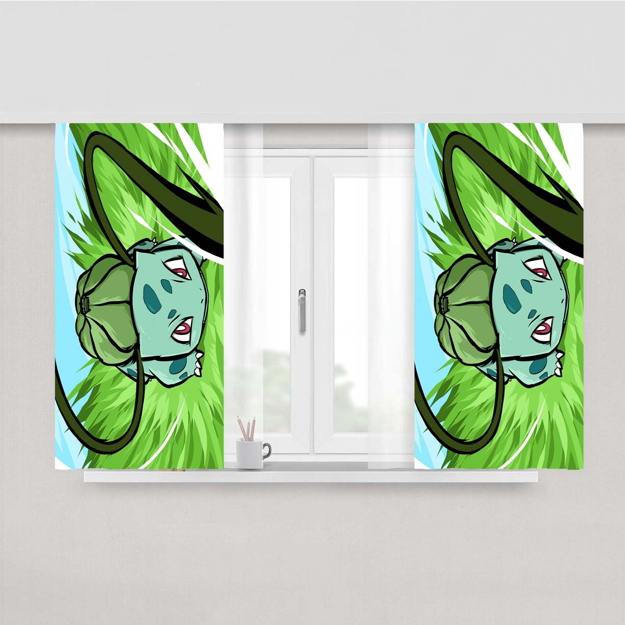 Pokemon Bulbasaur Attack Peach Skin Window Curtains